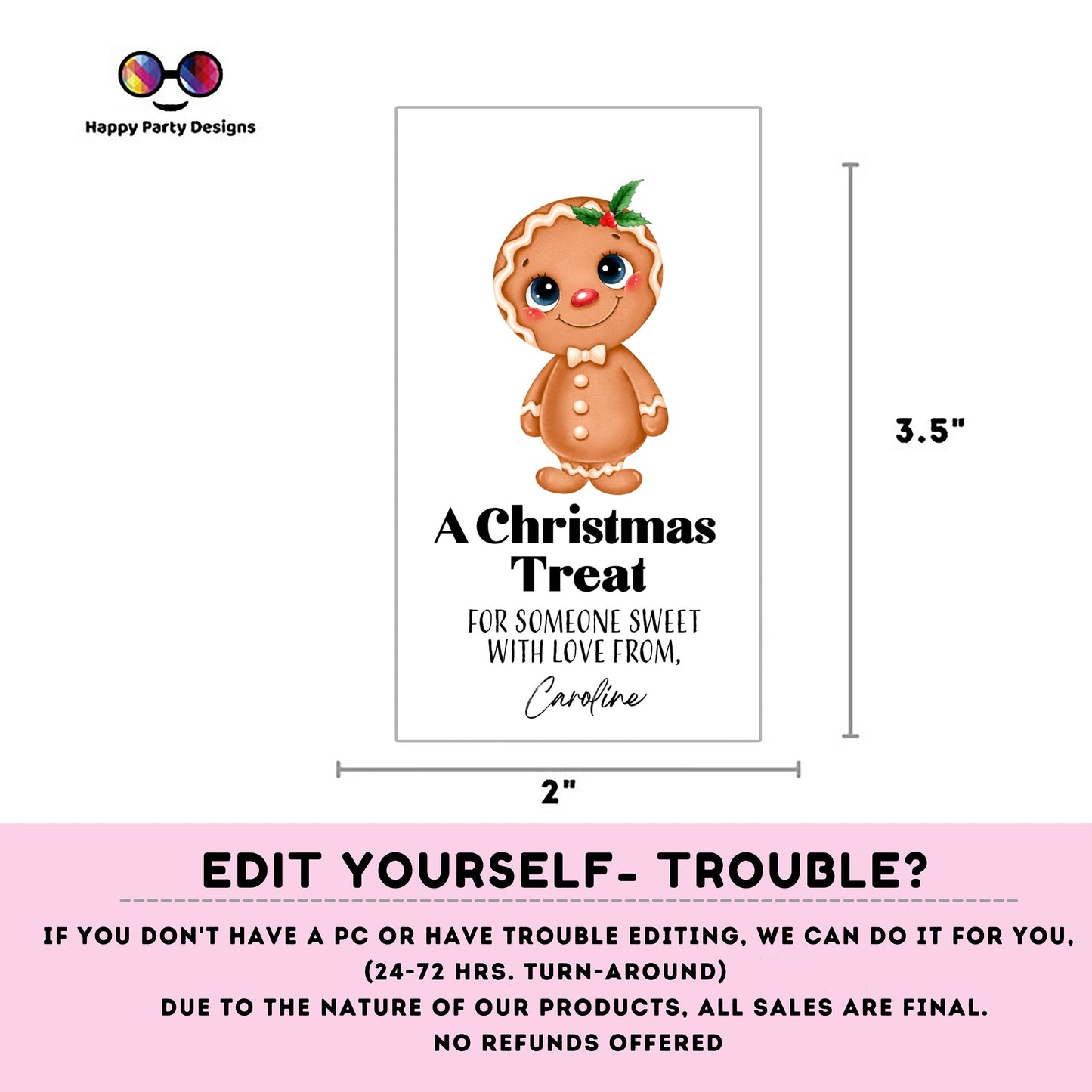 Editable Christmas Ginger Tag Thank You tag | Christmas printable thank you tag | Christmas gift tag | thank you tag | Xmas Favor #K268