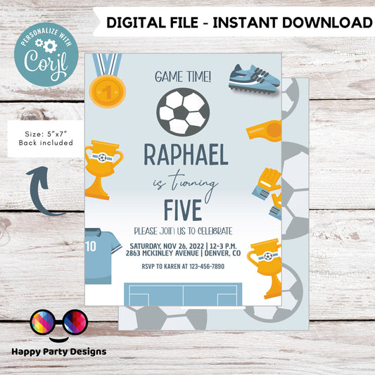 Soccer Birthday Invitation | Any age | Soccer Theme Birthday Party | Soccer Birthday Invitation Template, Soccer Birthday Party Invite #K269
