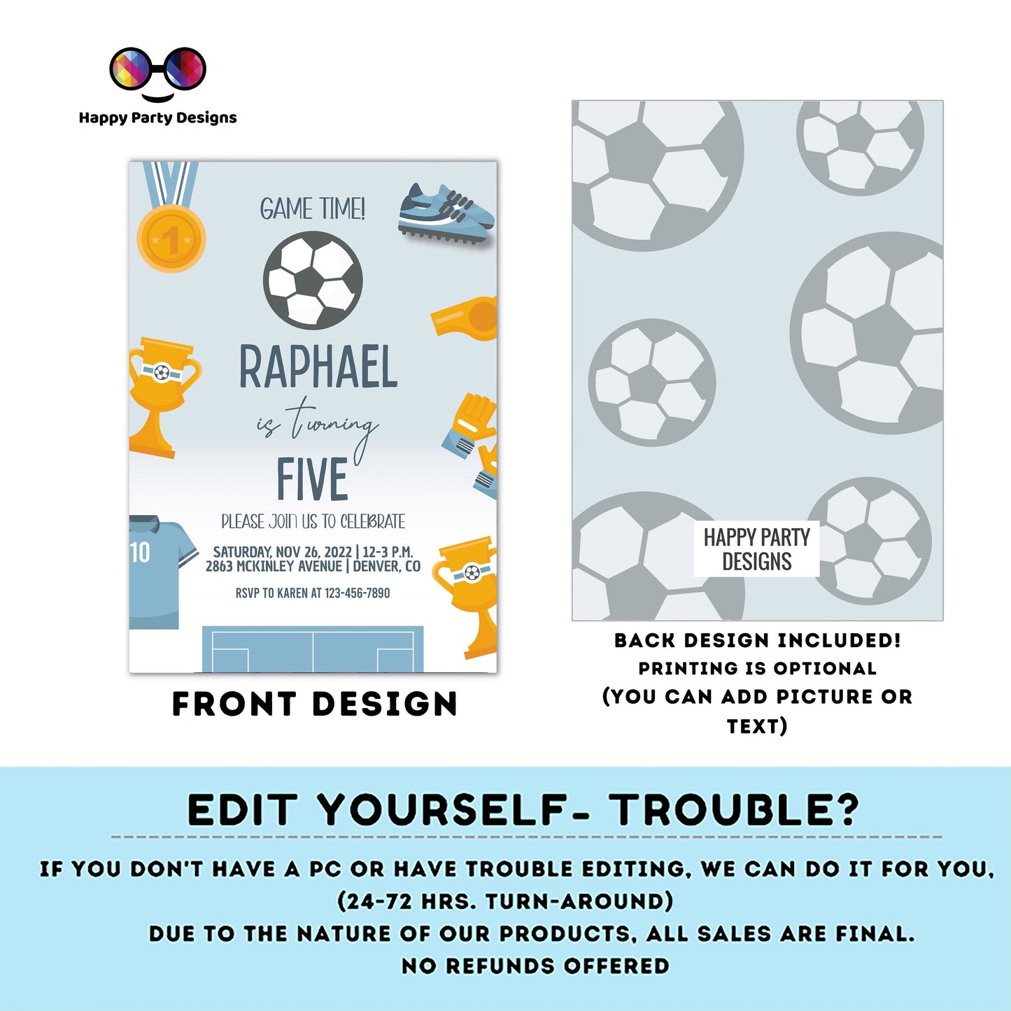 Soccer Birthday Invitation | Any age | Soccer Theme Birthday Party | Soccer Birthday Invitation Template, Soccer Birthday Party Invite #K269