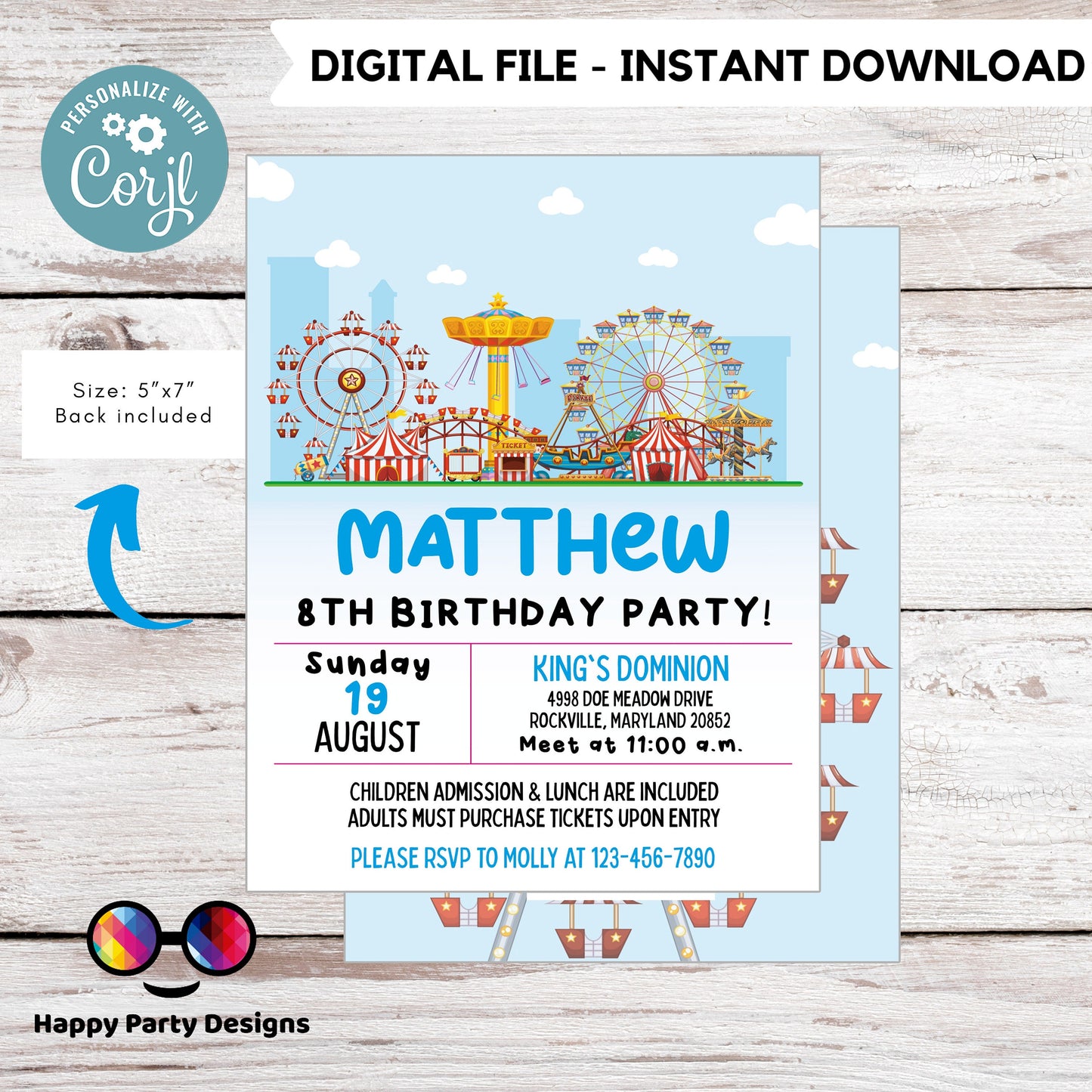Carnival Birthday Invitation | Amusement Park Invitation | Amusement Park Party | Editable Instant Download | birthday boy Edit Online #K270