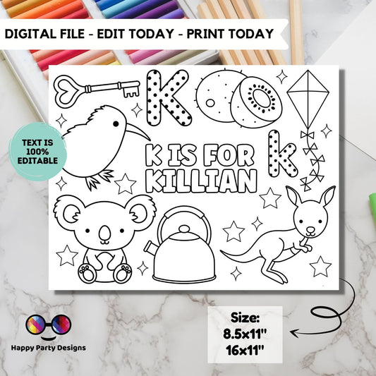 Editable name coloring page | K is for | personalized name alphabet placemat | Teacher material | Printable Preschool #SCH3