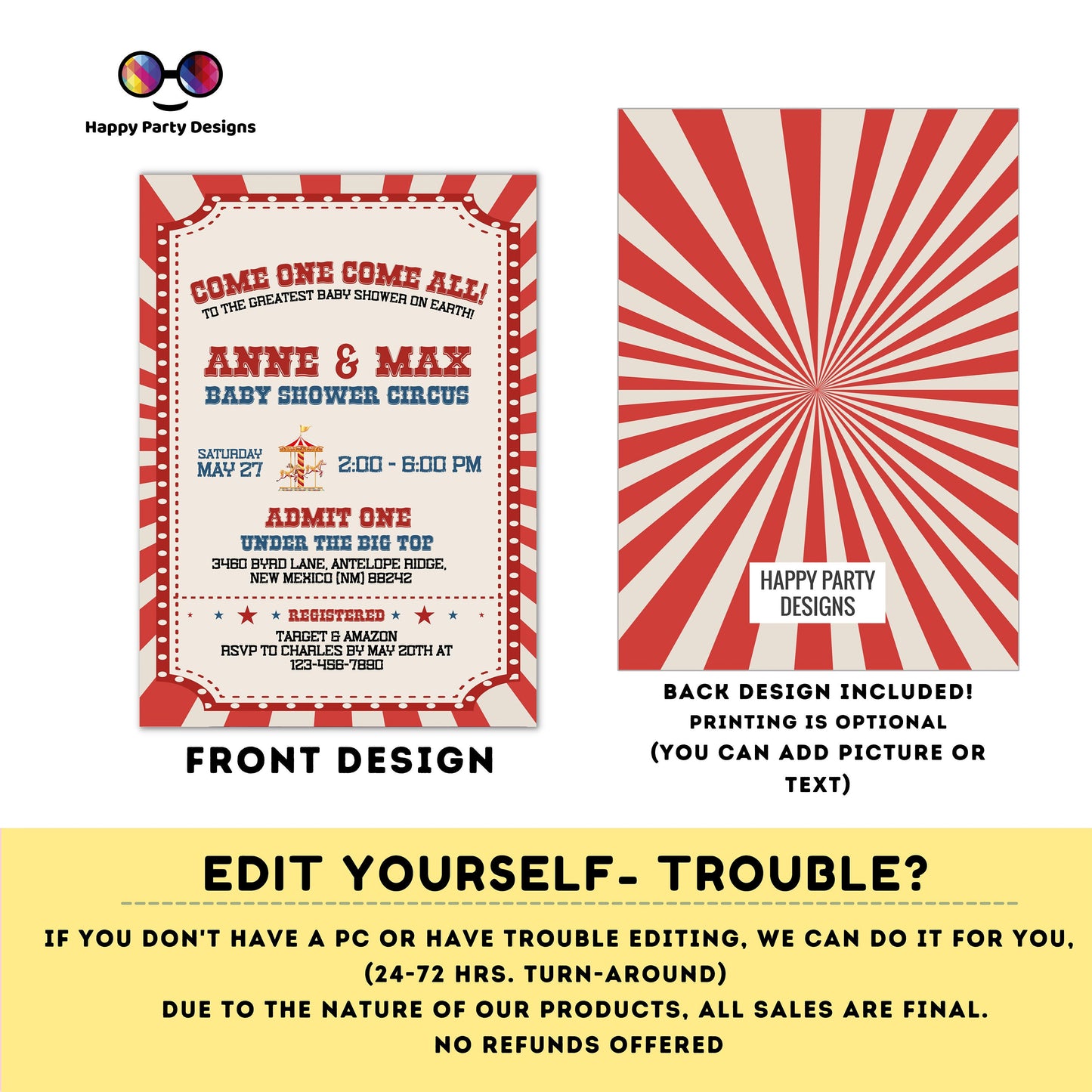 Circus Birthday Invitation  | Circus Party  | Circus invitation | Editable Instant Download | birthday boy Edit Online #K212