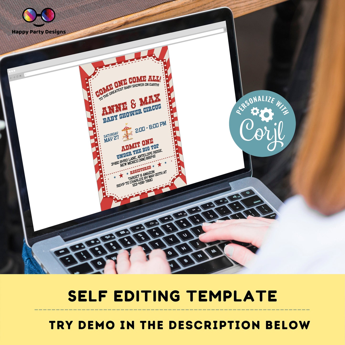 Circus Birthday Invitation  | Circus Party  | Circus invitation | Editable Instant Download | birthday boy Edit Online #K212