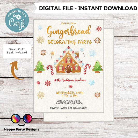 Editable Gingerbread decorating party Invitation | Christmas Party printable invite | Holiday Christmas Party Invitation #A46