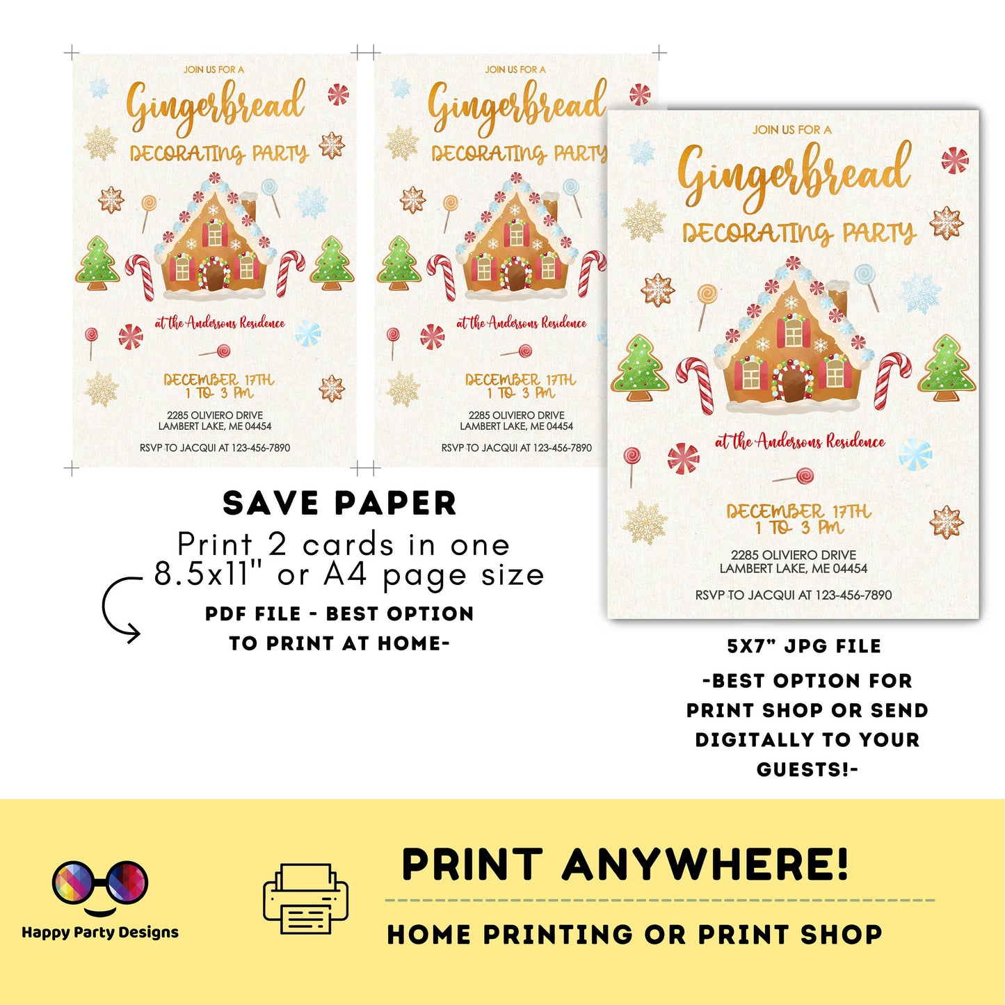 Editable Gingerbread decorating party Invitation | Christmas Party printable invite | Holiday Christmas Party Invitation #A46