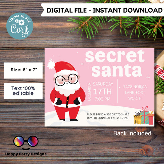 Editable Secret Santa party Invitation | Christmas Party printable invite | Christmas Party Invitation | Christmas Dinner invite #A48