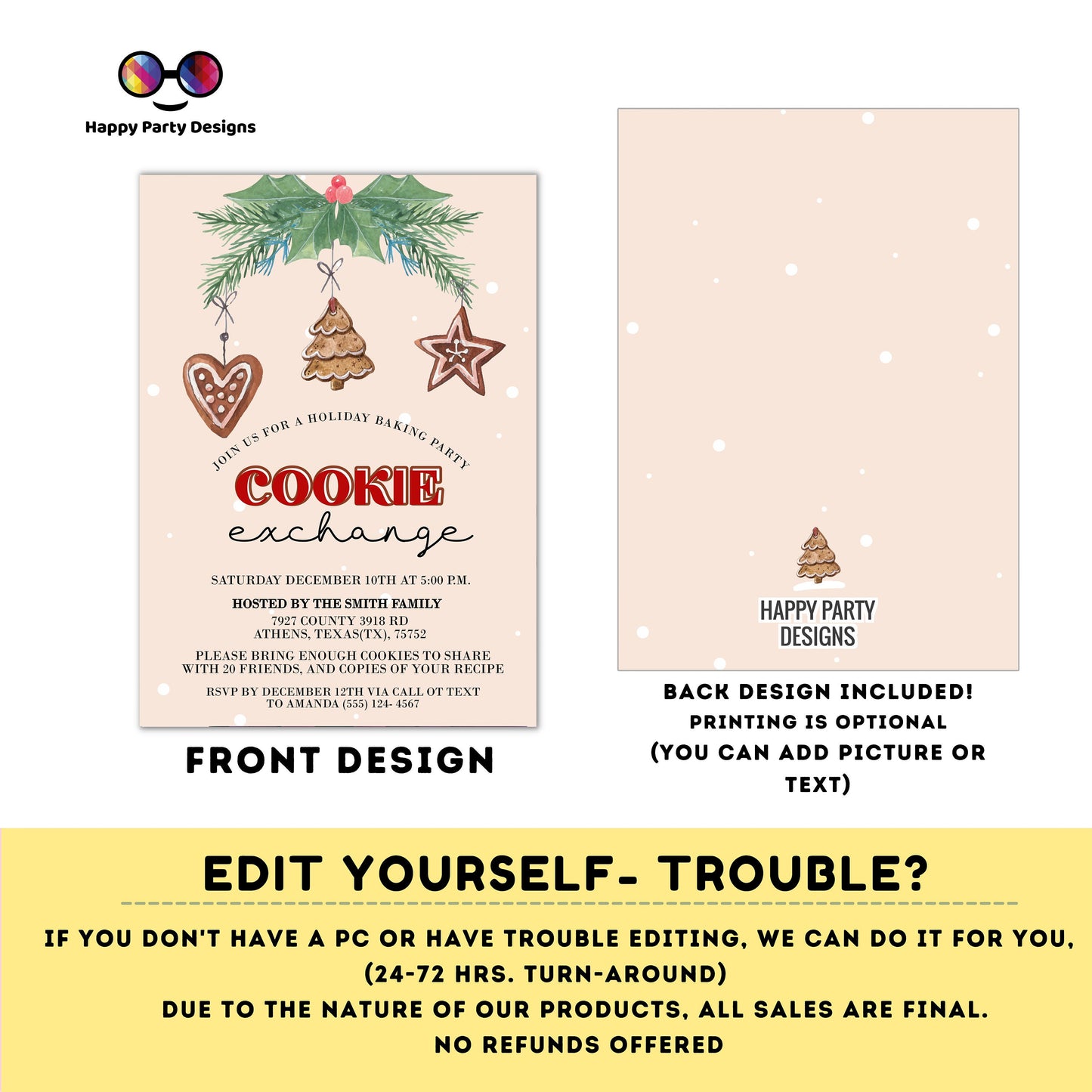 Editable Cookie exchange party Invitation | Christmas Party printable invite | Holiday Christmas Party Invitation | Christmas cookies