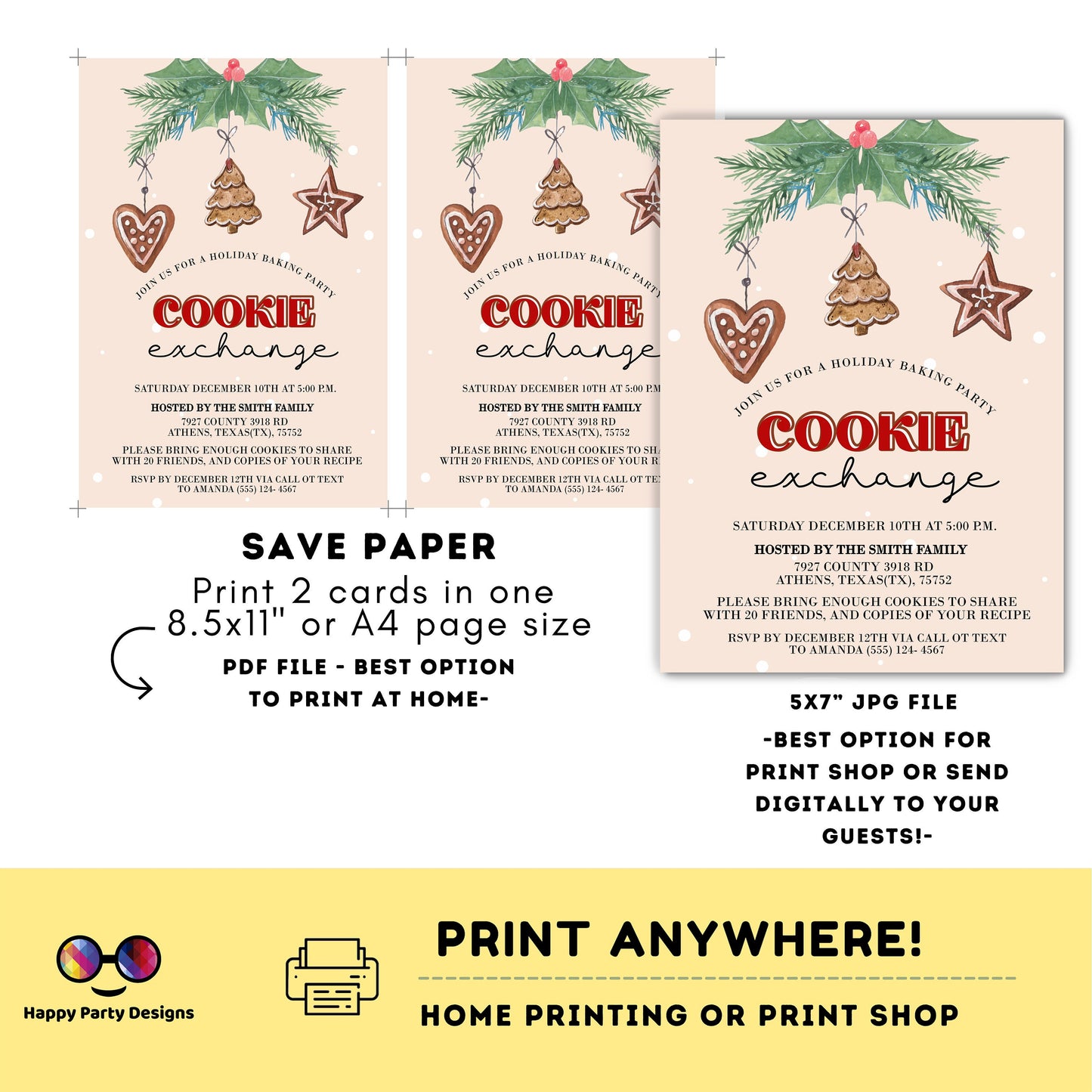 Editable Cookie exchange party Invitation | Christmas Party printable invite | Holiday Christmas Party Invitation | Christmas cookies