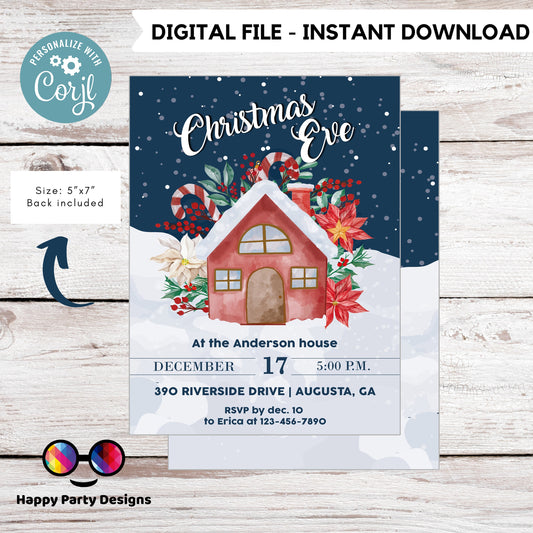 Editable Christmas eve party Invitation | Christmas Party printable invite | Holiday Christmas Party Invitation | Christmas with friends