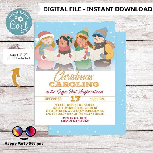 Editable Christmas Caroling Invitation | Christmas Party printable invite | Holiday Christmas Party Invitation | Christmas template