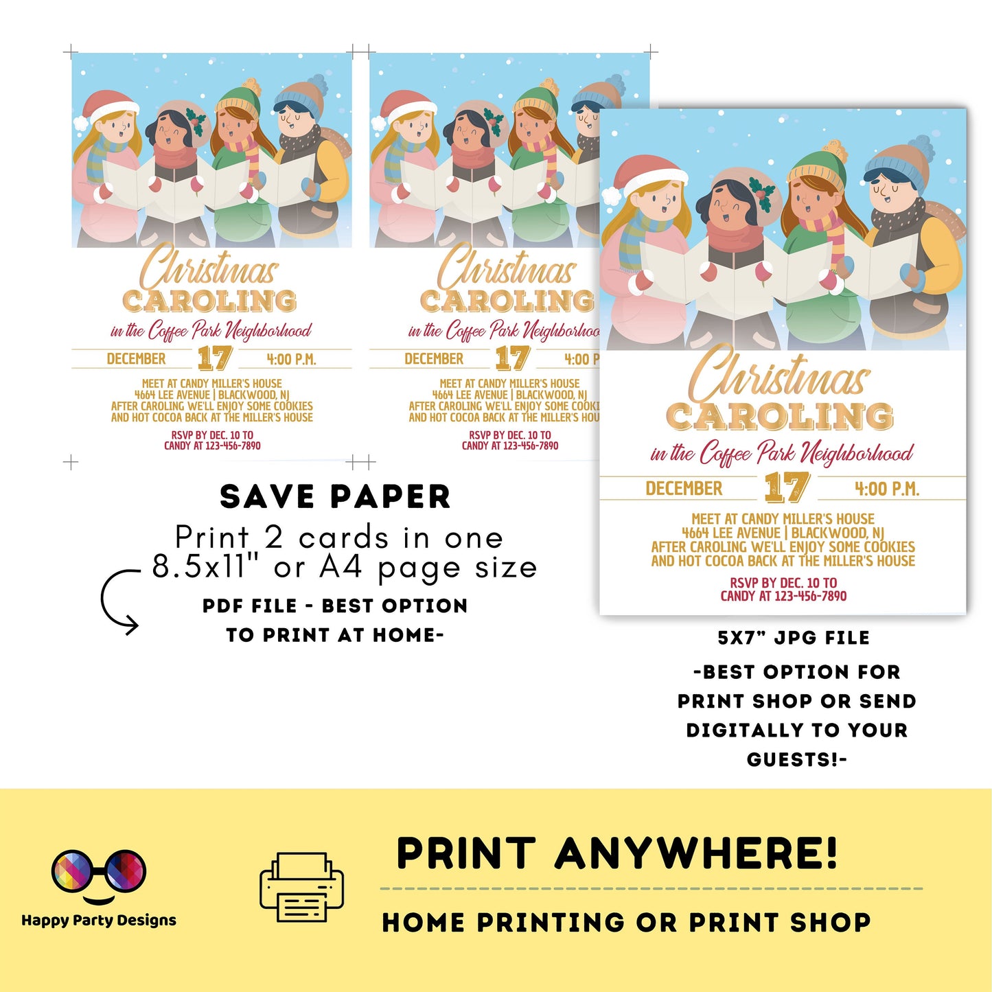 Editable Christmas Caroling Invitation | Christmas Party printable invite | Holiday Christmas Party Invitation | Christmas template