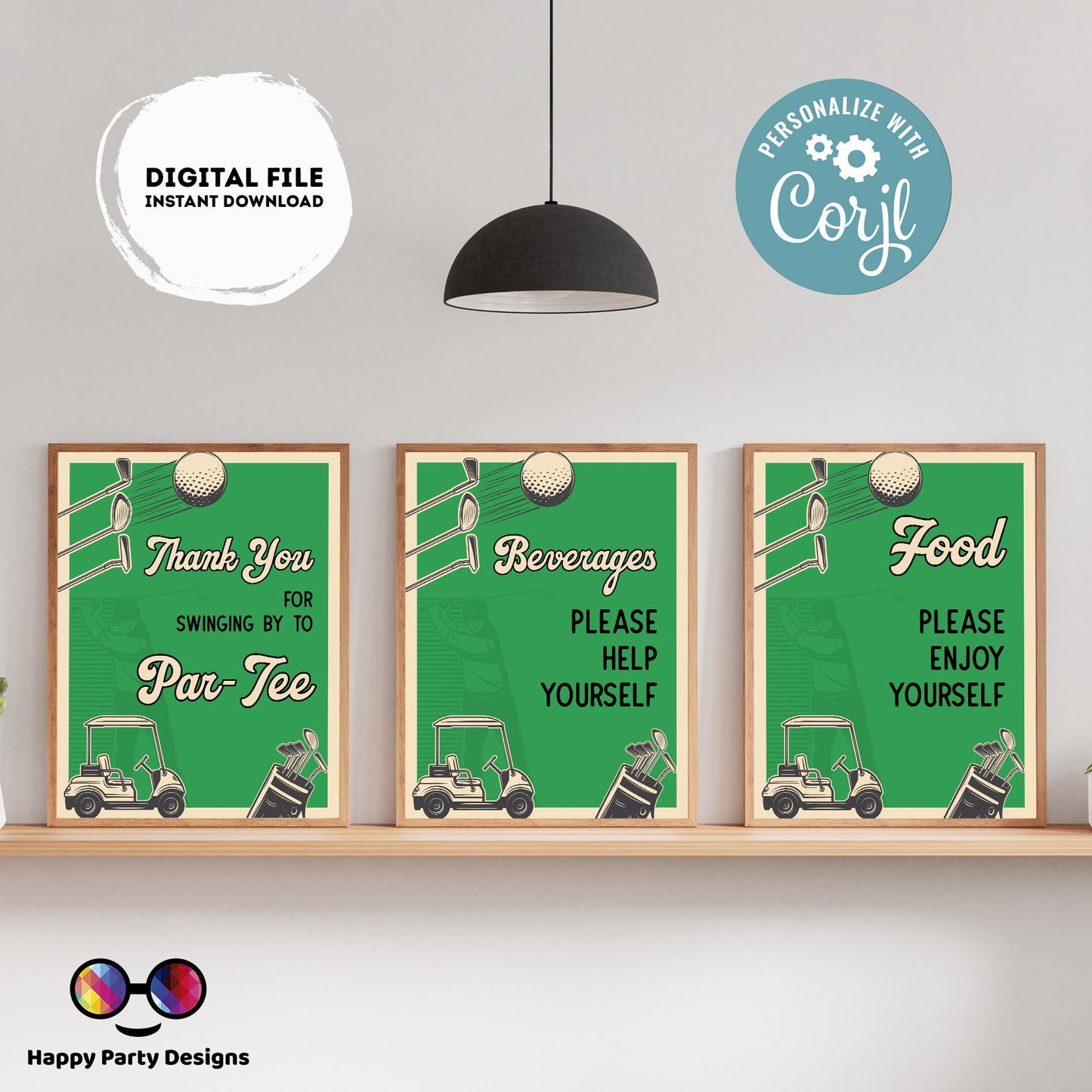Editable golf party Signs (3) | par-tee  birthday | Golf birthday Decorations | boy |  retro golf buffet Sign | Party #K179