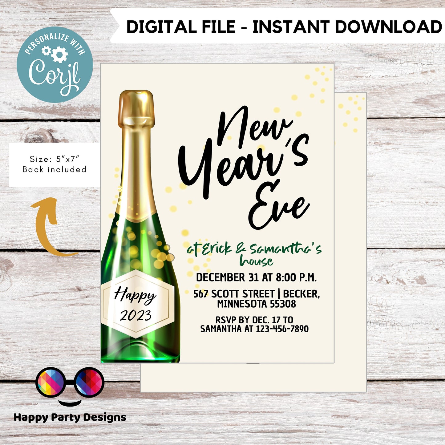 Editable New Year's Eve Party Invitation | New year Party printable invite | Party Invitation | Holiday invite #A39