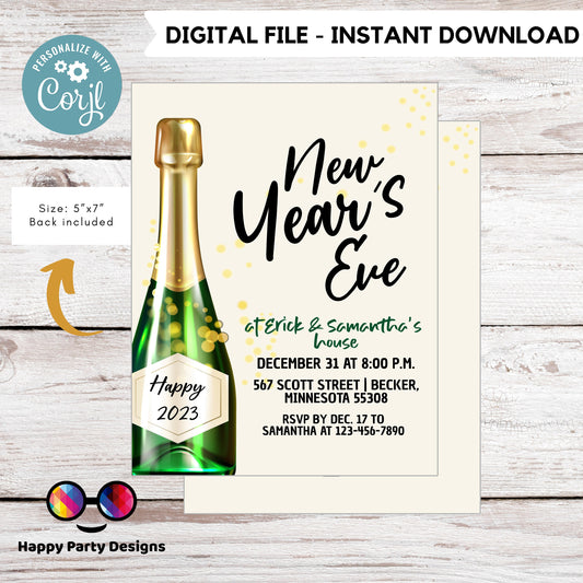 Editable New Year's Eve Party Invitation | New year Party printable invite | Party Invitation | Holiday invite #A39