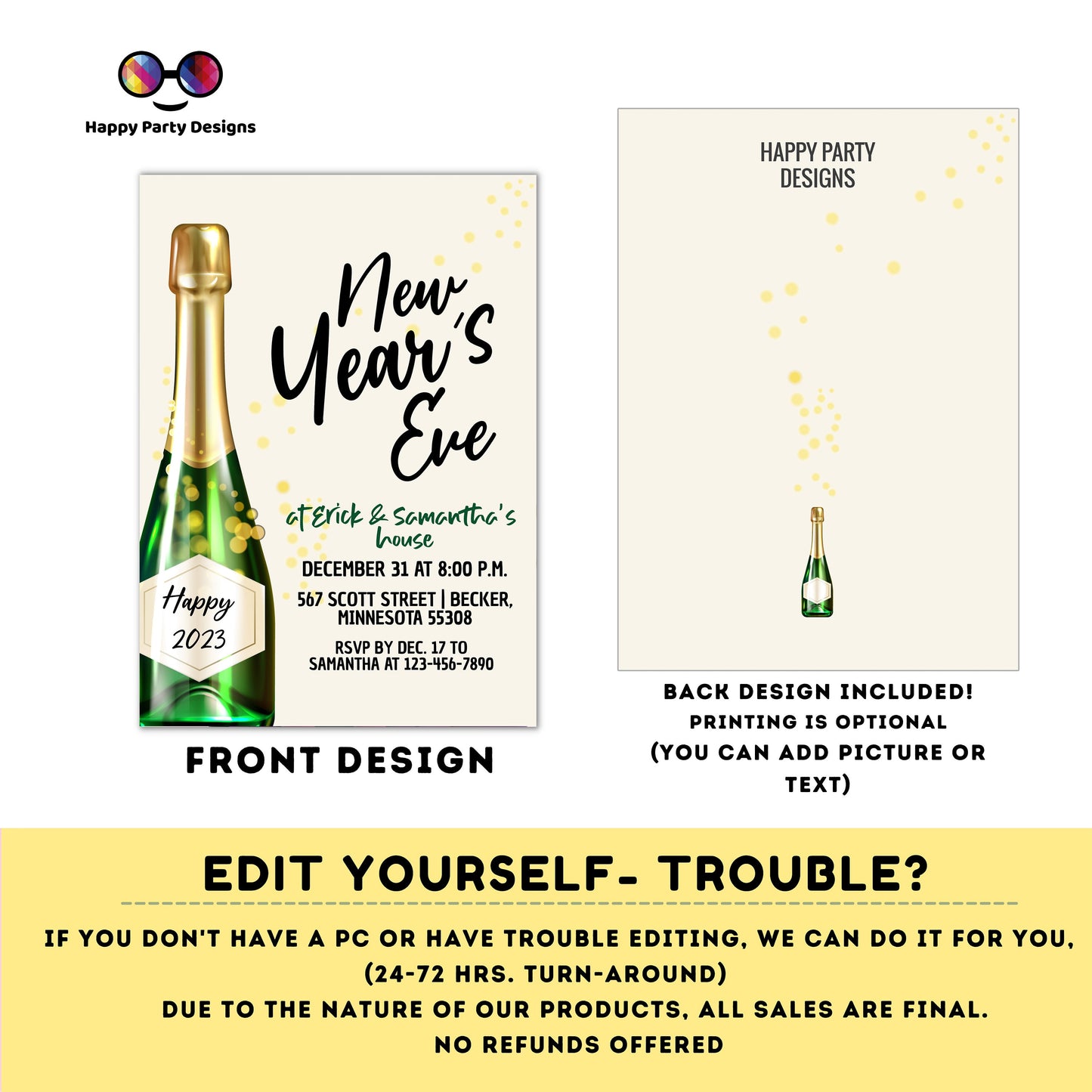 Editable New Year's Eve Party Invitation | New year Party printable invite | Party Invitation | Holiday invite #A39
