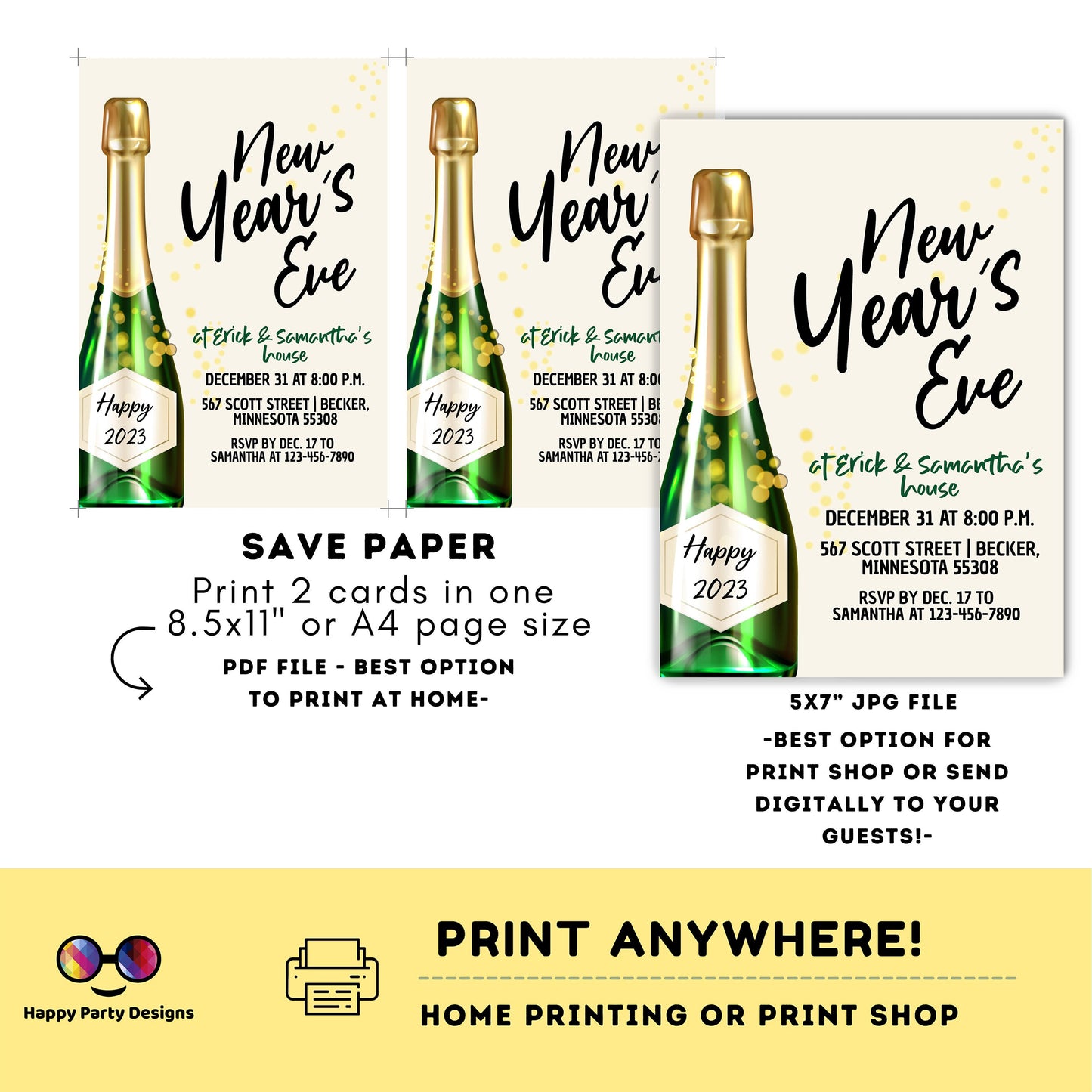 Editable New Year's Eve Party Invitation | New year Party printable invite | Party Invitation | Holiday invite #A39