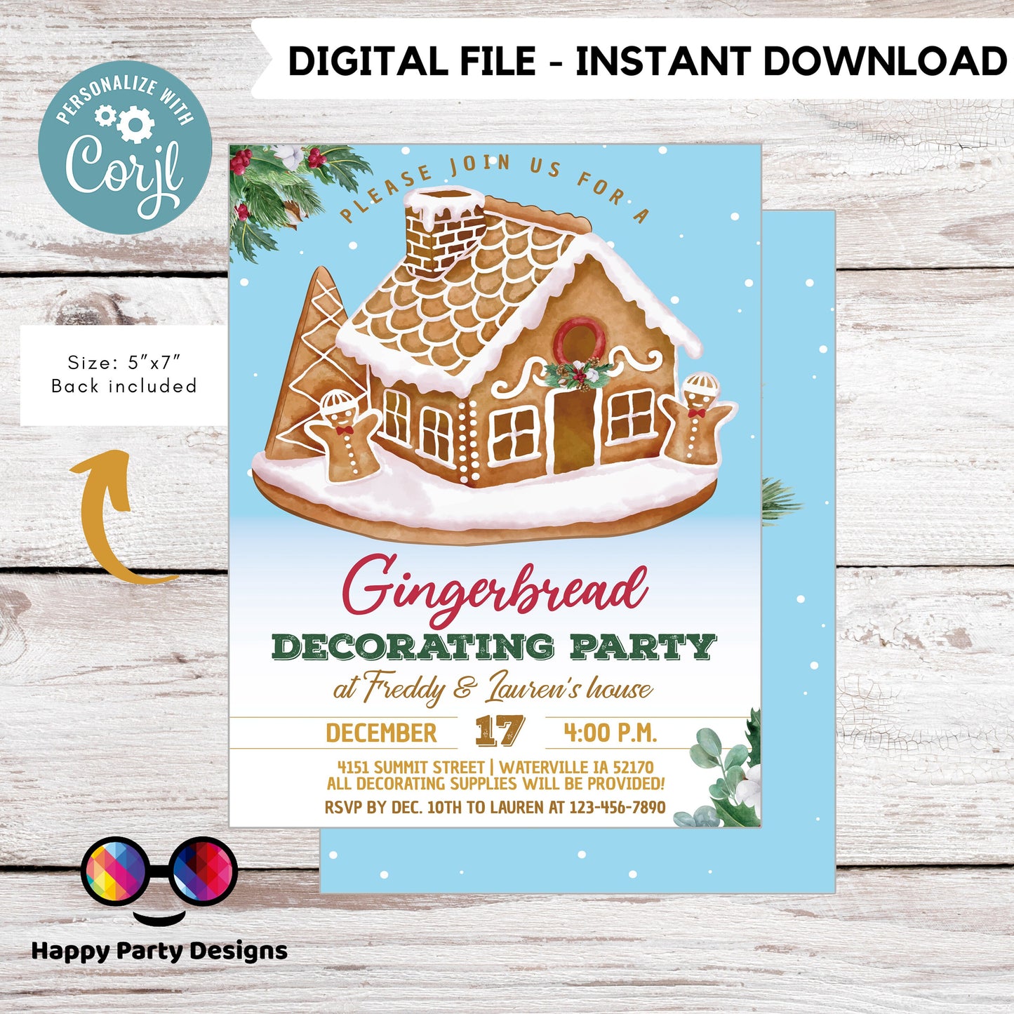 Editable Gingerbread decorating party Invitation | Christmas Party printable invite | Holiday Christmas Party Invitation #A50