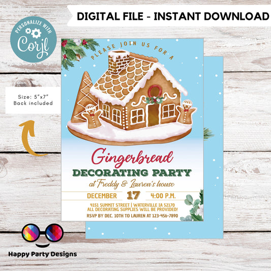 Editable Gingerbread decorating party Invitation | Christmas Party printable invite | Holiday Christmas Party Invitation #A50