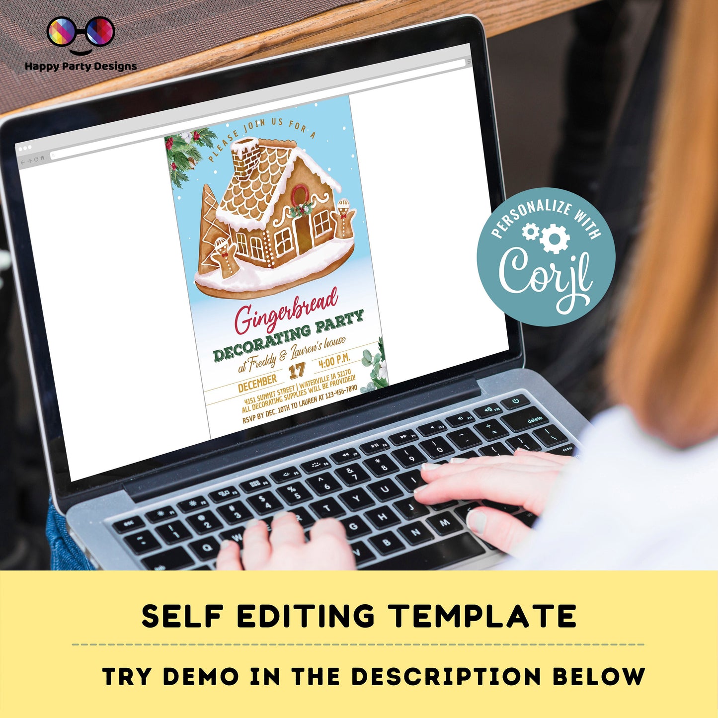 Editable Gingerbread decorating party Invitation | Christmas Party printable invite | Holiday Christmas Party Invitation #A50