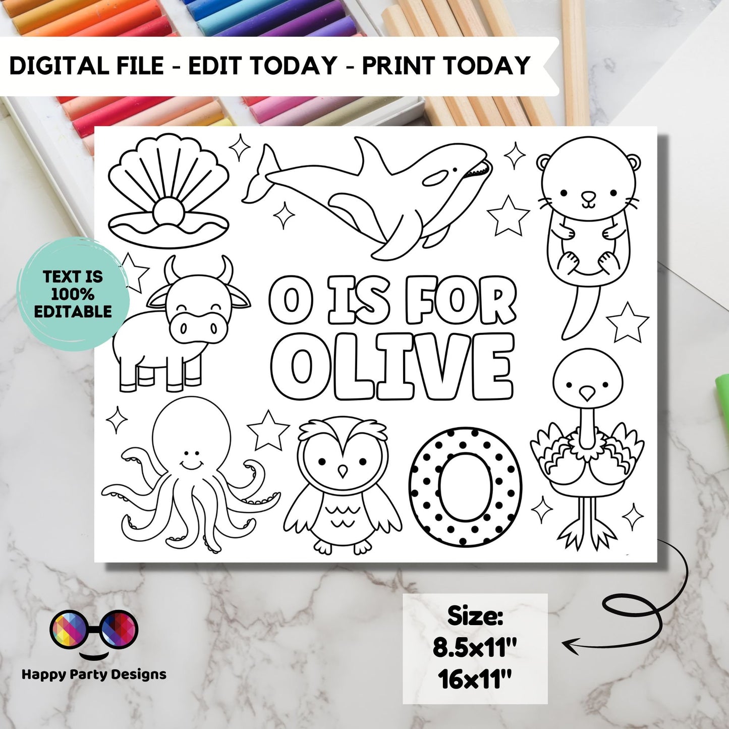 Editable name coloring page | O is for | personalized name alphabet placemat | Teacher material | Printable Preschool #SCH3
