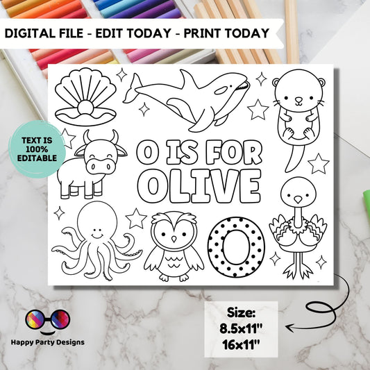 Editable name coloring page | O is for | personalized name alphabet placemat | Teacher material | Printable Preschool #SCH3