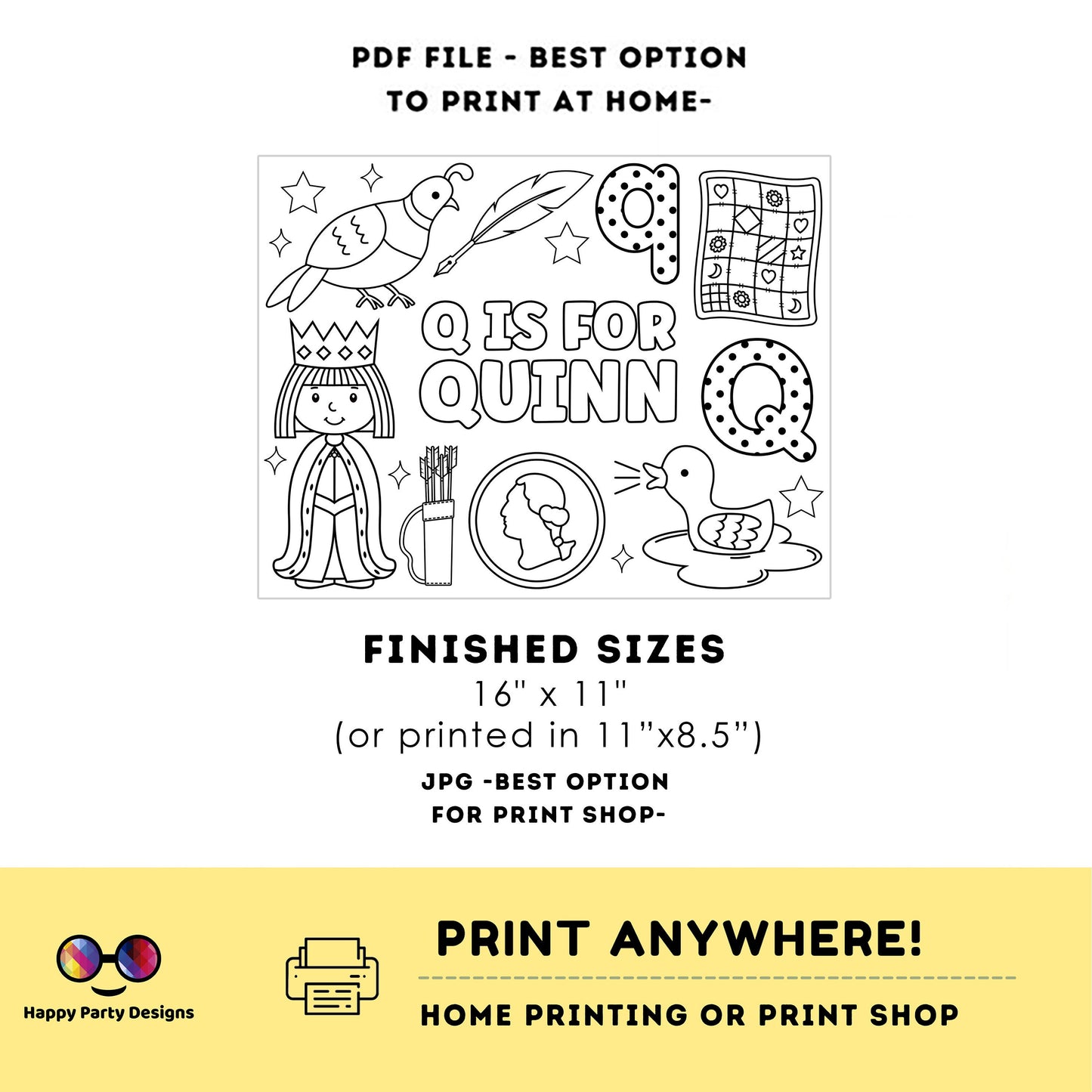 Editable name coloring page | Q is for | personalized name alphabet placemat | Teacher material | Printable Preschool #SCH3