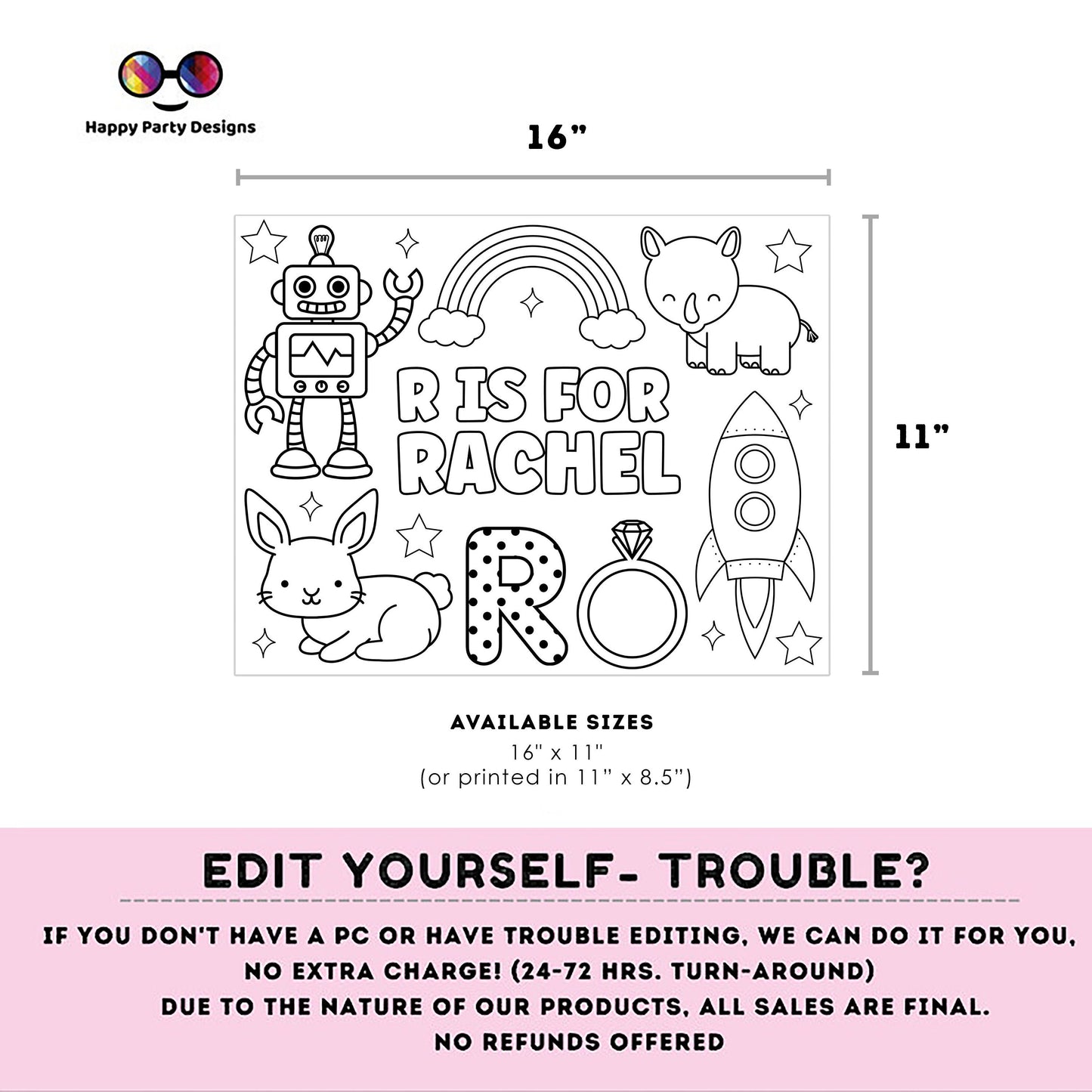 Editable name coloring page | R is for | personalized name alphabet placemat | Teacher material | Printable Preschool #SCH3