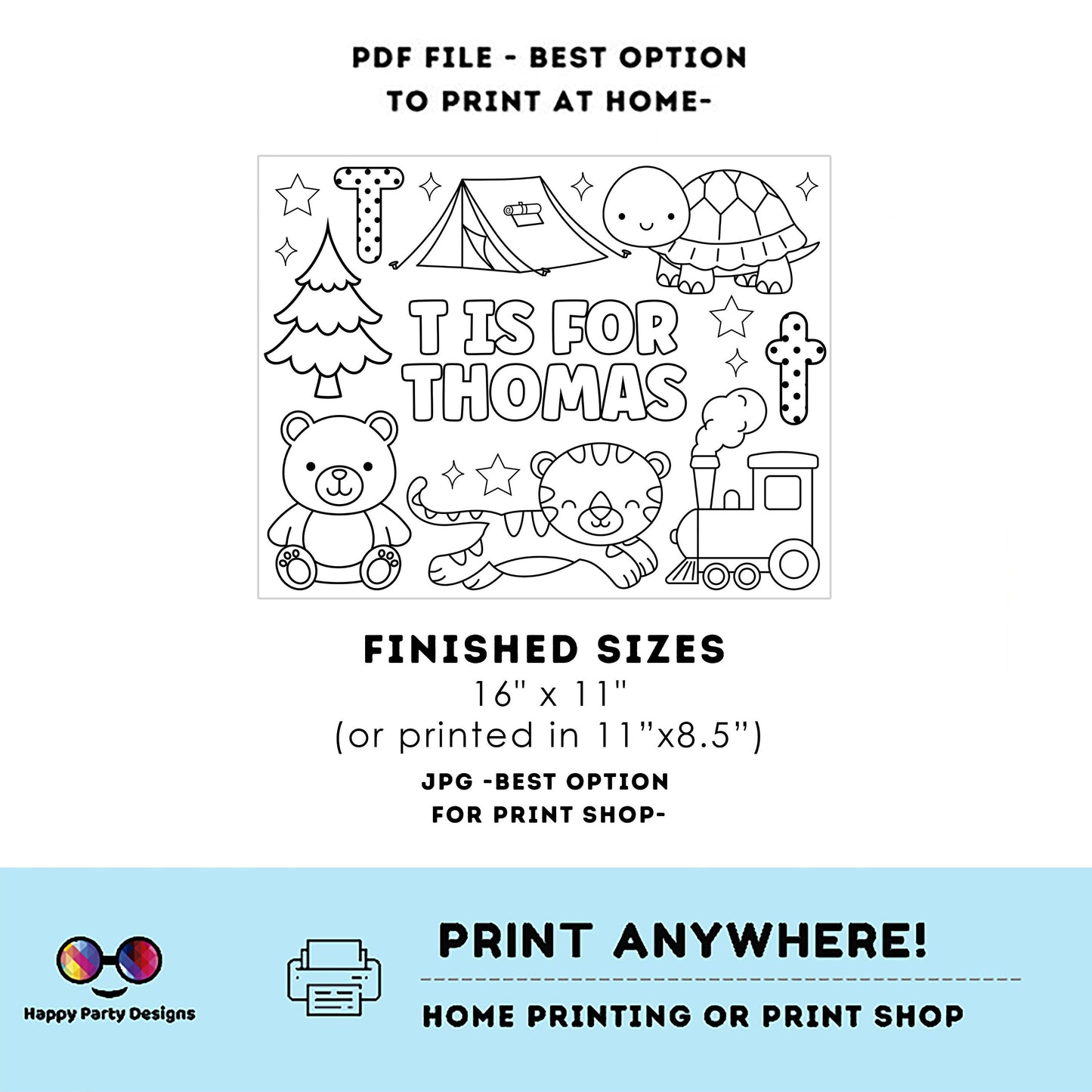 Editable name coloring page | T is for | personalized name alphabet placemat | Teacher material | Printable Preschool #SCH3