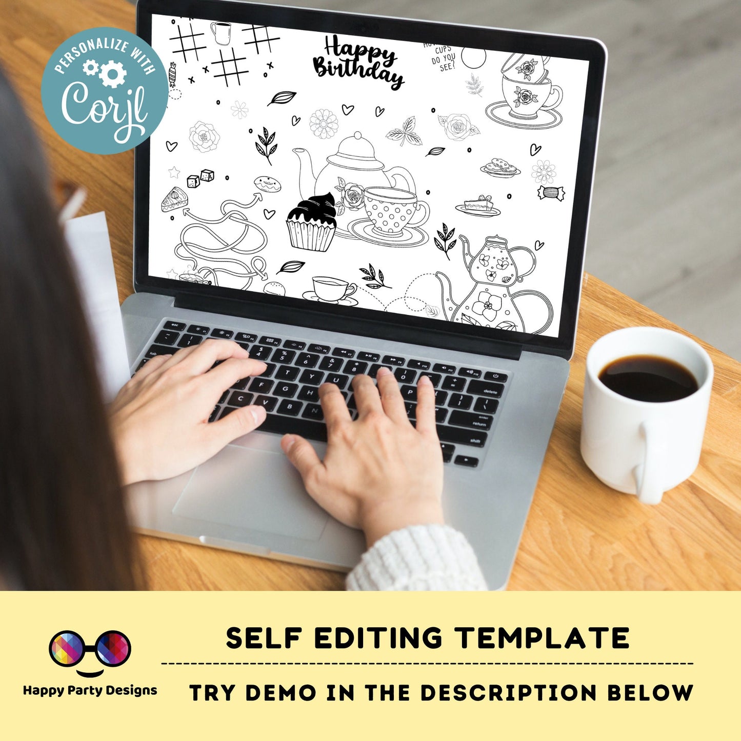 Tea party coloring page Instant Download | Tea party coloring page | Tea party coloring activity page |  Tea time birthday party  #K182