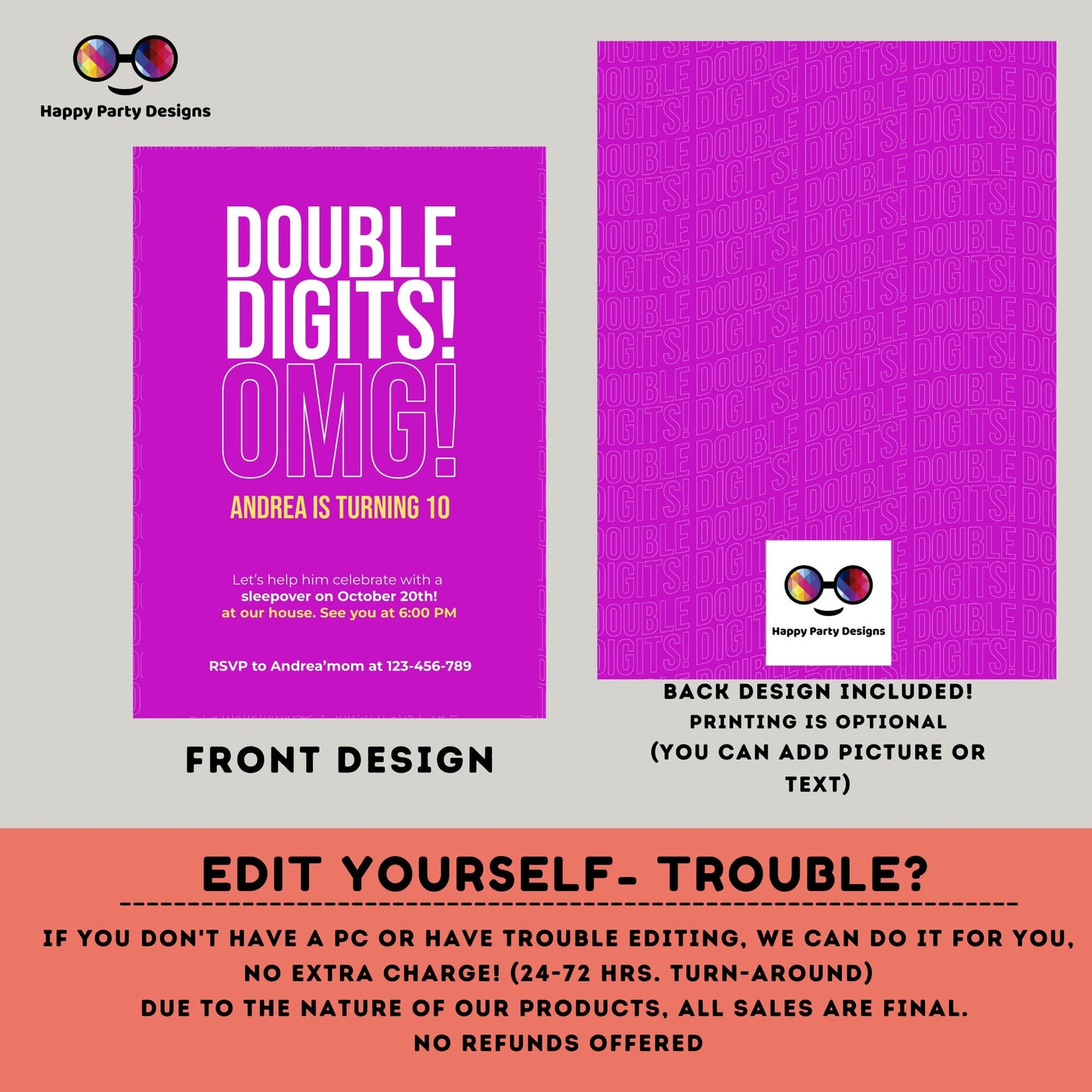 Editable 10th Birthday Invitation | Girl 10th Birthday Party | tween Birthday Invite | Editable fun birthday Invite | double digits #K282