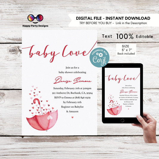 Editable Valentines baby shower invitation | baby love Invitation | Valentine | Printable Valentine's Invitation #A58