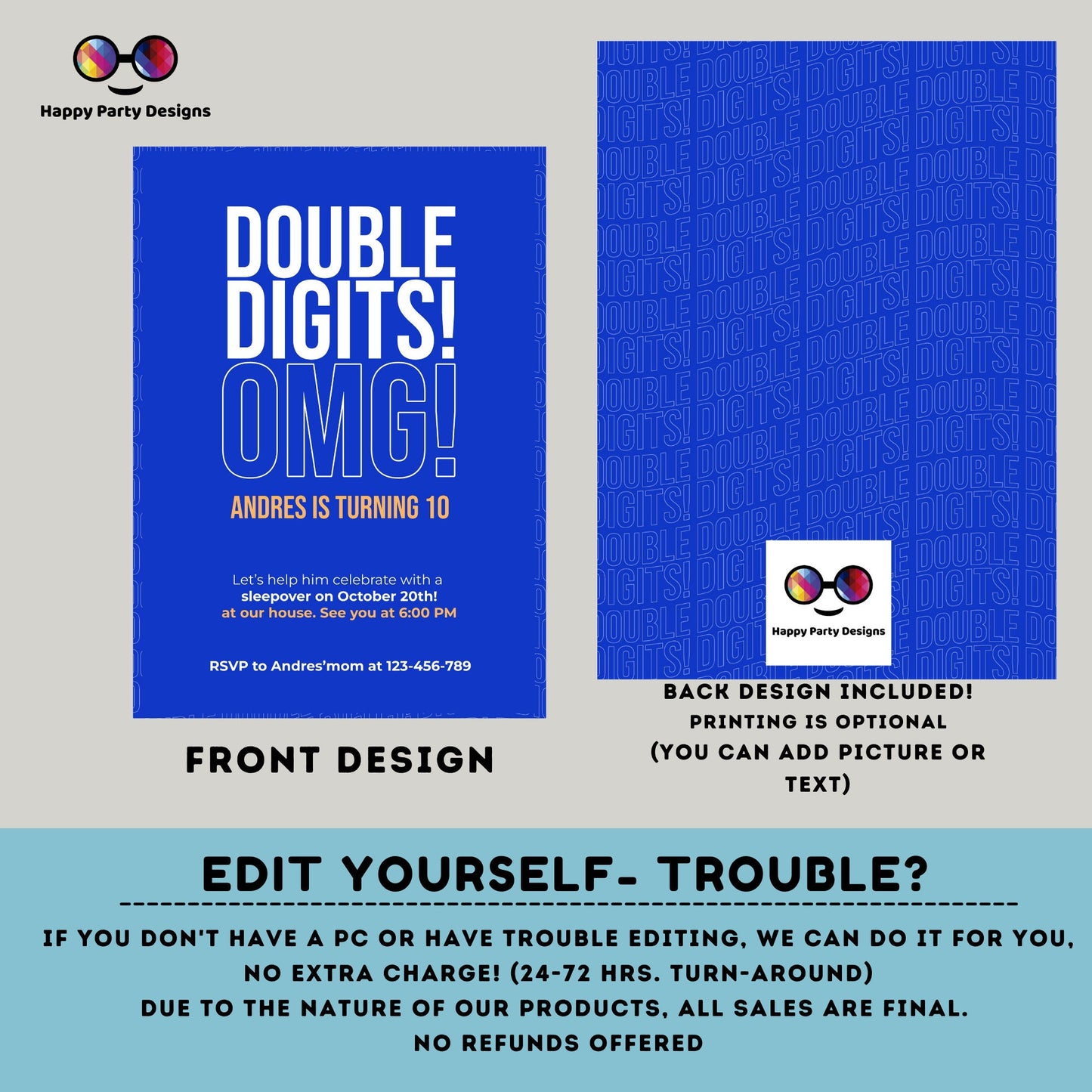 Editable 10th Birthday Invitation | Boy 10th Birthday Party | tween Birthday Invite | Editable fun birthday Invite | double digits #K282