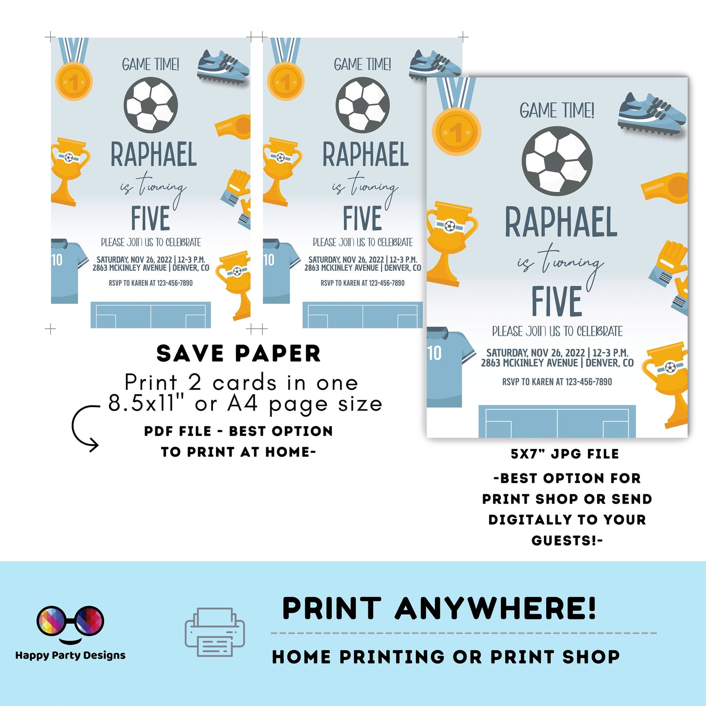 Soccer Birthday Invitation | Any age | Soccer Theme Birthday Party | Soccer Birthday Invitation Template, Soccer Birthday Party Invite #K269