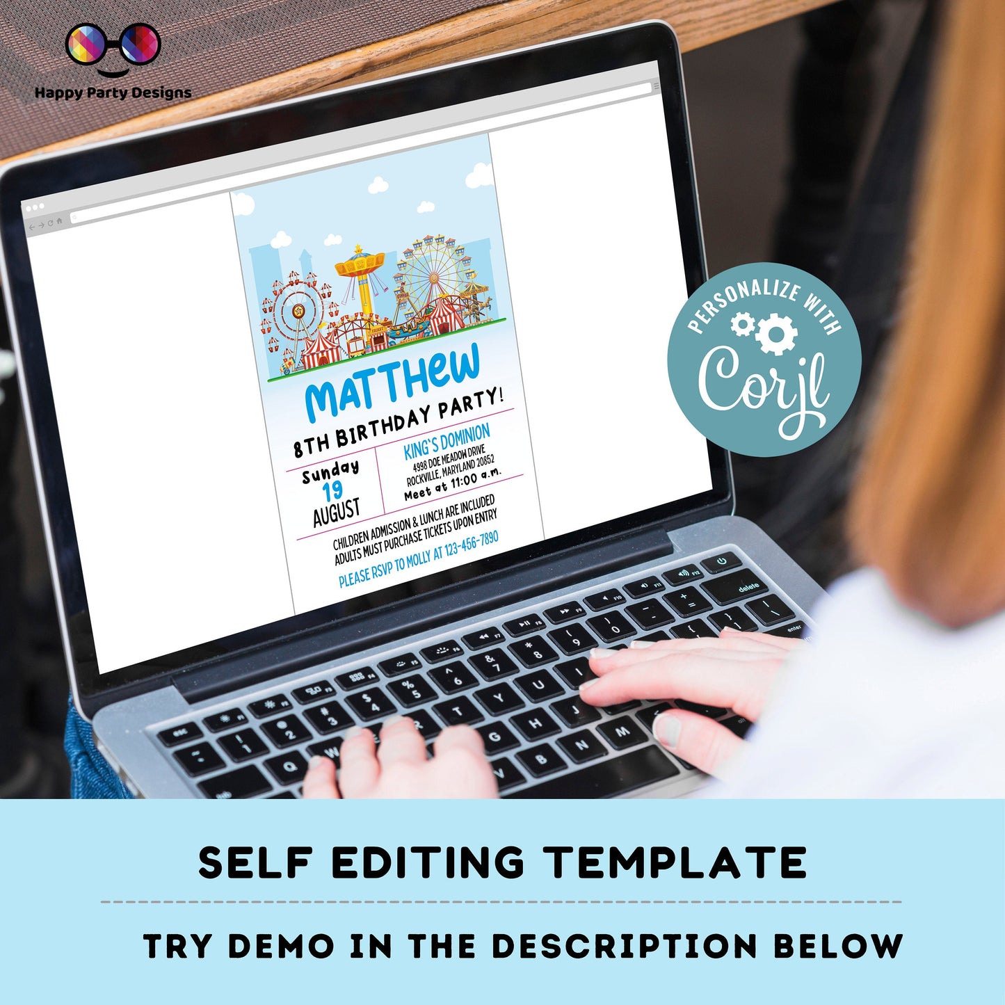 Carnival Birthday Invitation | Amusement Park Invitation | Amusement Park Party | Editable Instant Download | birthday boy Edit Online #K270