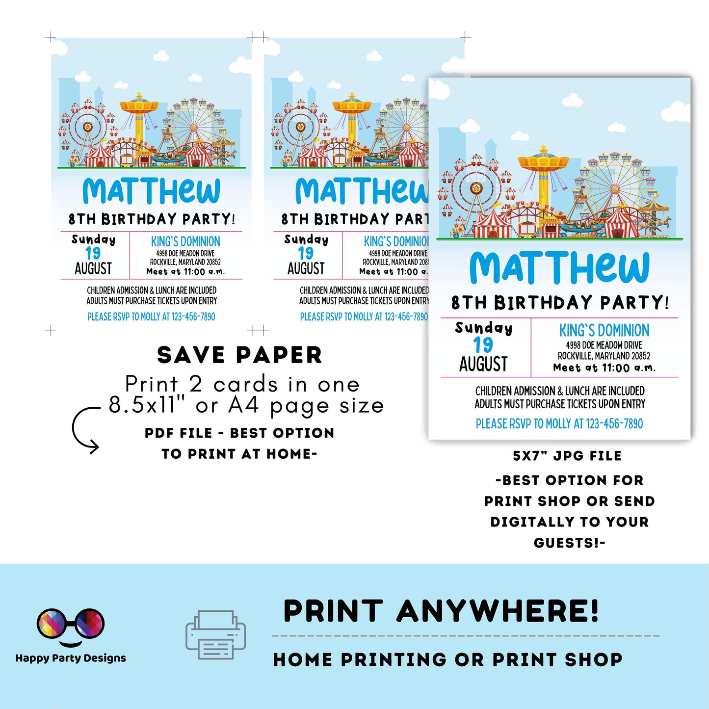 Carnival Birthday Invitation | Amusement Park Invitation | Amusement Park Party | Editable Instant Download | birthday boy Edit Online #K270