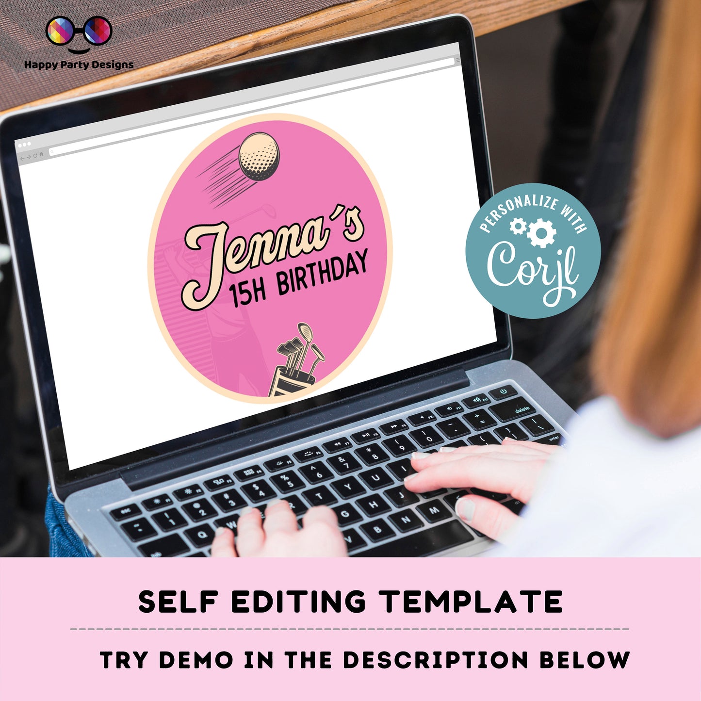 Editable golf Cupcake toppers template | golf Party birthday girl | Par-tee Birthday Party | girl Birthday Party | Stickers |round tag #K179