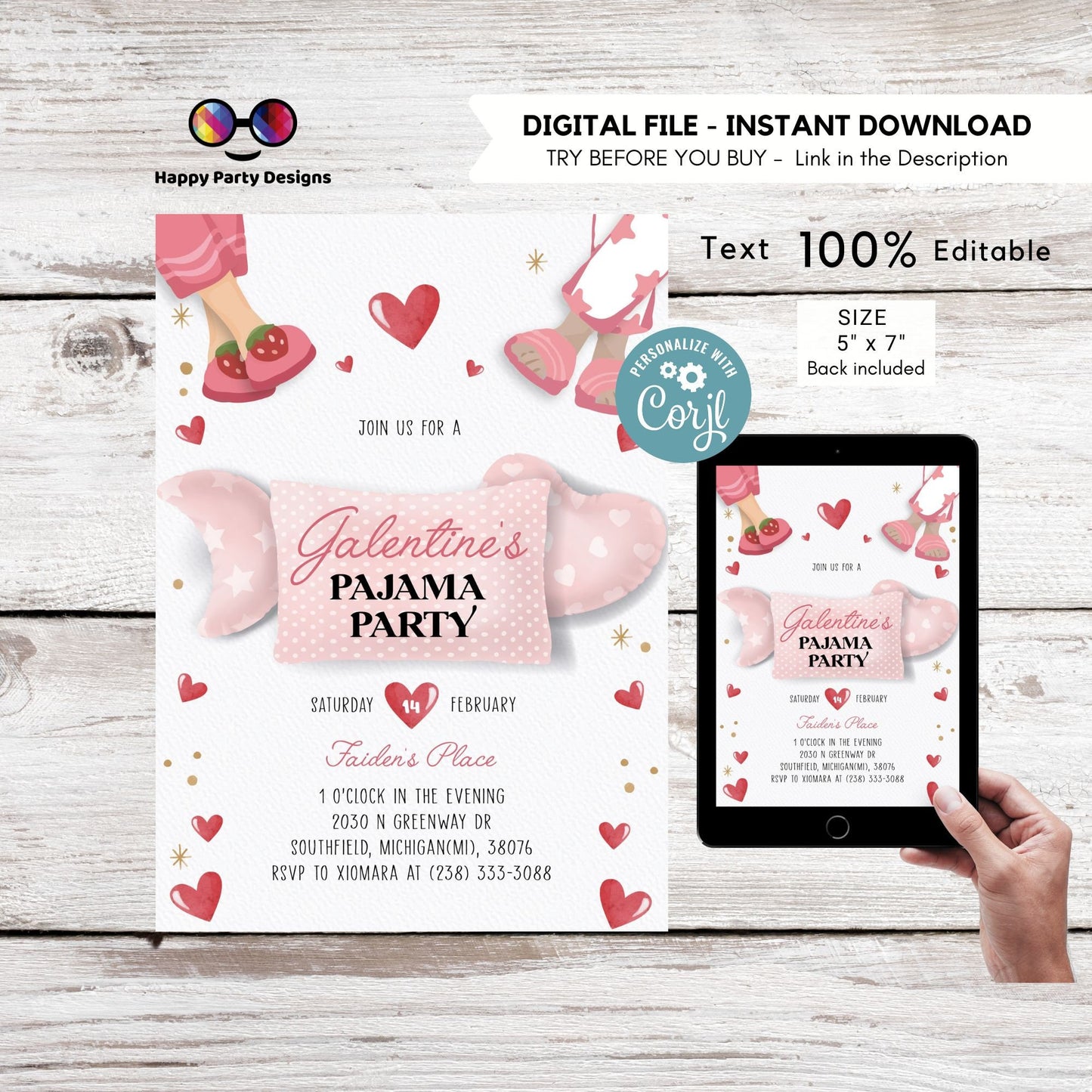 Editable Galentine's pajama party Printable invitation | brunch Invitation| Valentines | Printable Valentine's Invitation | galentines #K285