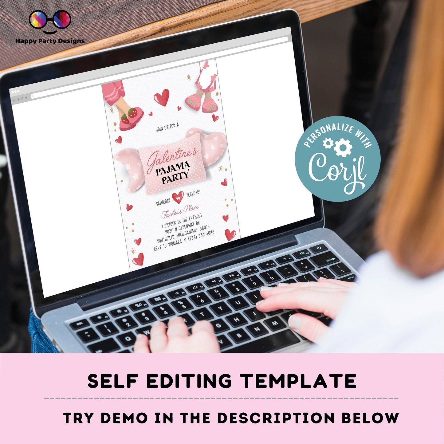 Editable Galentine's pajama party Printable invitation | brunch Invitation| Valentines | Printable Valentine's Invitation | galentines #K285