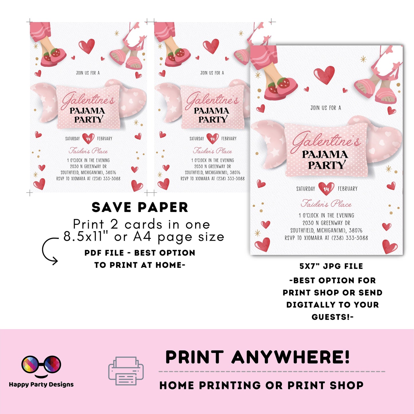 Editable Galentine's pajama party Printable invitation | brunch Invitation| Valentines | Printable Valentine's Invitation | galentines #K285