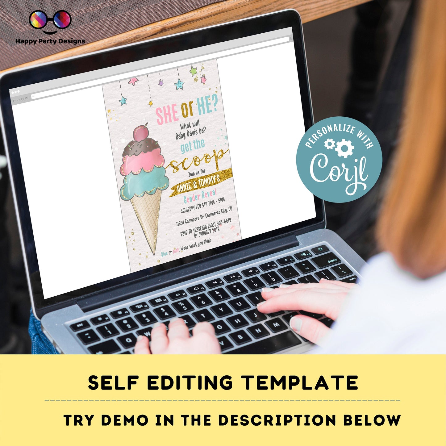Editable Ice Cream Gender Reveal Invitation | Gender Reveal Invitation | Baby Shower | Ice cream Invite | neutral gender shower #K290