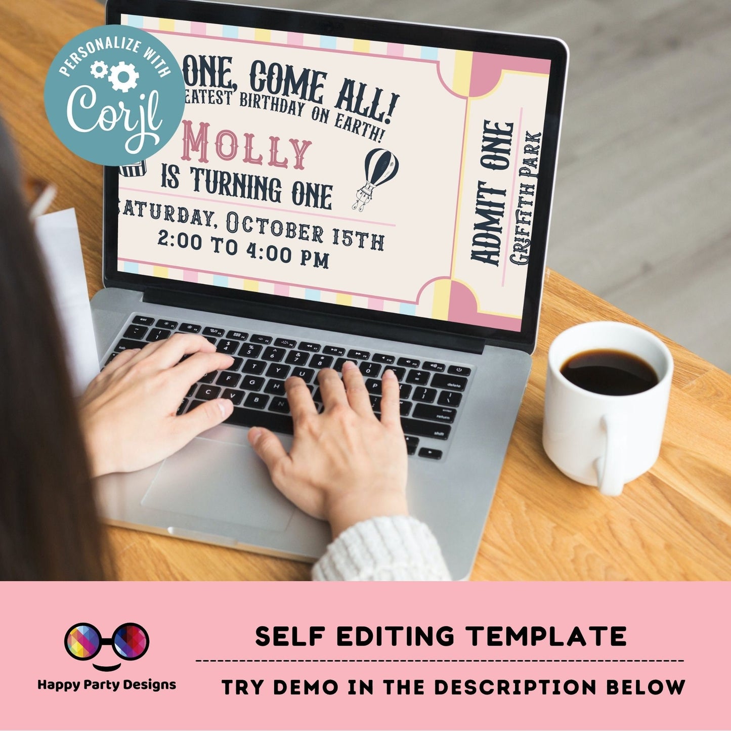 Carnival Ticket Birthday Invitation Pastel | Circus invitation Pastel | Editable Instant Download Edit Online #K211