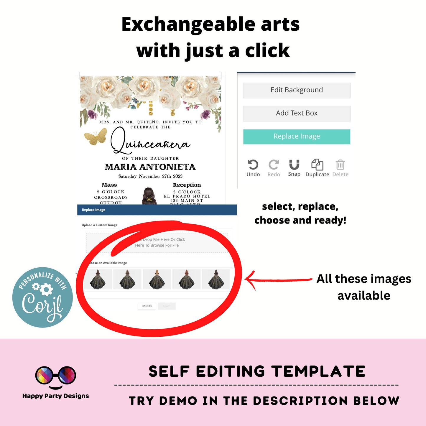 Editable BLACK dress Quinceañera Invitation | EDITABLE TEMPLATE Mis Quince 15 | 16th Birthday Instant Download | Girl Birthday #K276