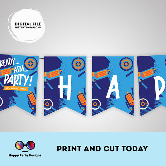 Dart Gun Happy Birthday Banner | Dart Gun party | Birthday banner | Gun Blasters birthday party | Dart War party  Dart Gun Blue Banner #K172