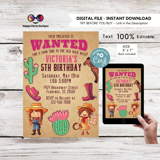 Editable Rodeo Birthday party invite | Wild West Cowgirl and Cowboy invite | Party Southwestern | Ranch Birthday Any Age #K292