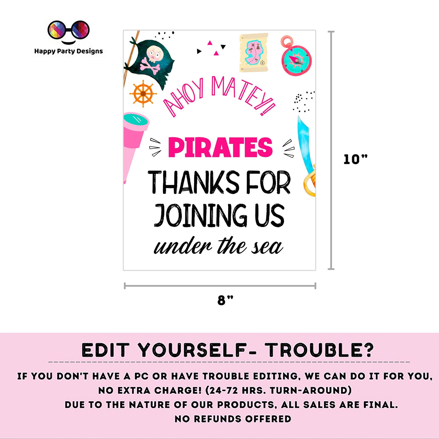 Editable Pirates Birthday Signs (3) | Pirates Party | girl birthday Decorations | Pirate Birthday | Buffet Sign | Ahoy #K108