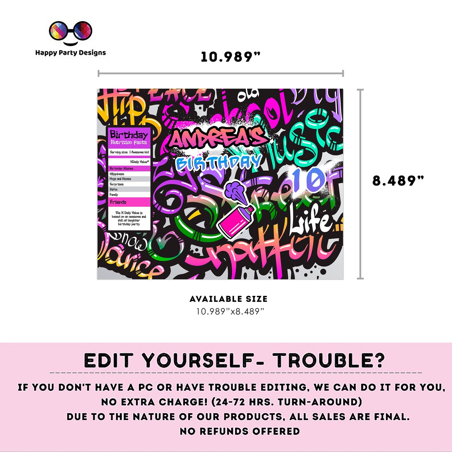 Editable Graffiti Chip Bag | Digital Graffiti  printable Chip Bag | Party Snack Graffiti  Birthday girl | Personalized Favors  Corjl #K2