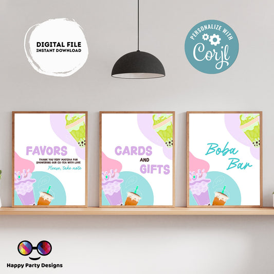 Editable Tea Party birthday sign | tea Invite | Boba Tea Party sign | Bubble Tea Par-Tea sign | Boba Tea Signage | Dessert Table Sign #K121