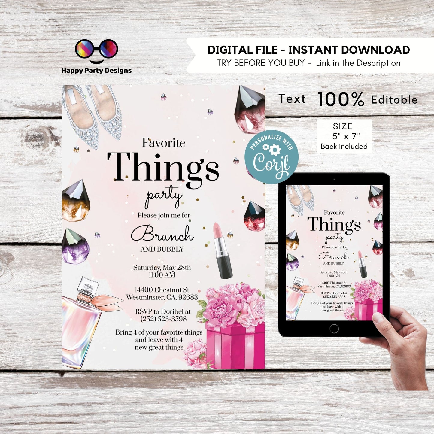 Editable favorite things Printable invitation | brunch Invitation | Valentine | Printable Valentine's Invitation | galentines #A56