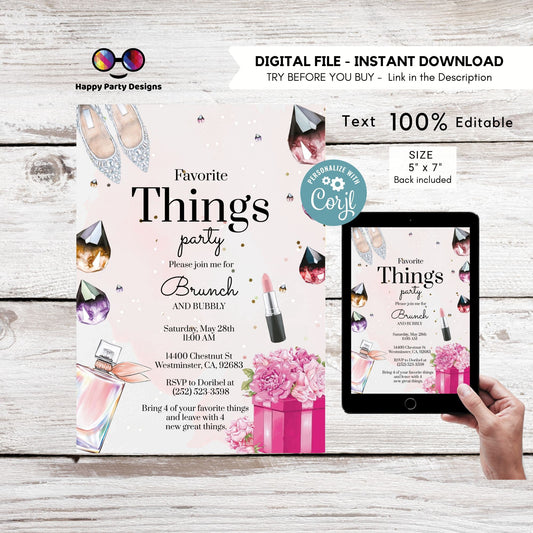 Editable favorite things Printable invitation | brunch Invitation | Valentine | Printable Valentine's Invitation | galentines #A56