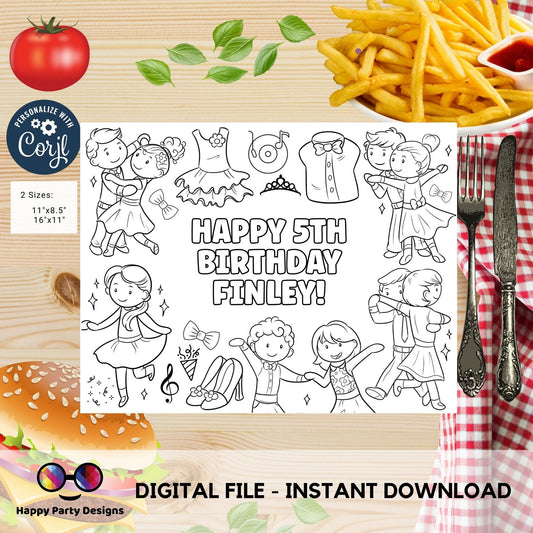 Editable ballroom dancer coloring page | Placemat coloring page | Any Age | Ballroom dancer birthday party | Ballroom Party Activity  #K294
